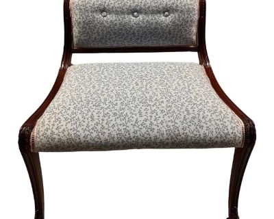 Late 20th Century Vintage Carved Wood Slipper Chair With Botanical Upholstery