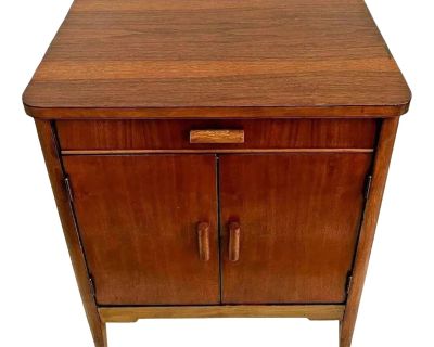 1960s Mid Century Music Table Vinyl Record Cabinet, Double Doors, Drawer Needle Cups