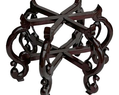 11.5" Chinese Brown Wood Round Fold Large Vase Stand Display Easel