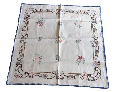 1960s Vintage - Handmade Hand Stitched Linen Tablecloth