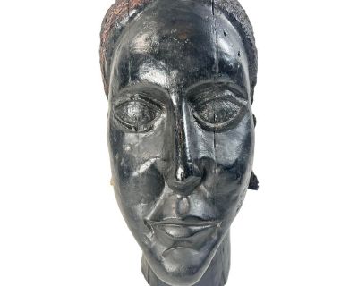 Vintage Hand-Carved Wood Bust – Folk Art Outsider Primitive Americans Sculpture