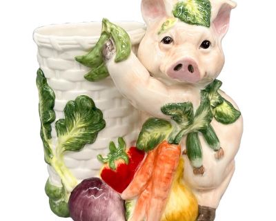 Early 2000s Fitz and Floyd "Percy the Pig" Ceramic Kitchen Utensil Holder