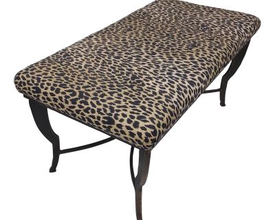 2000s Swaim Custom Leopard Bench With Iron Base
