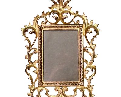Antique Gilt Finish Cast Iron Rococo Easel-Style Rectangular Portrait, Photo or Picture Frame