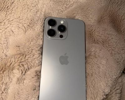 Titanium Silver iPhone 15 Pro Max in immaculate condition. Like-new, well taken care of, 256GB of storage and updated to the new ios 26 with great new features! It is unlocked & comes with two phone cases! No charger available as I only have one but this phone uses a Type C! Reason for selling is I updated my phone plan with a new phone. Asking $1100 or best offer!