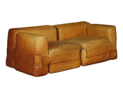 Original 932-Quartet Leather Sectional Sofa by Mario Bellini for Cassina, 1964 - 2 Pieces