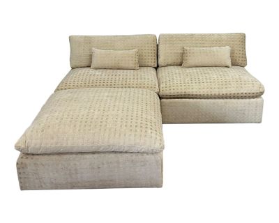 1980s Contemporary Cloud Style Sectional Sofa & Ottoman Redone in Checkered Chenille