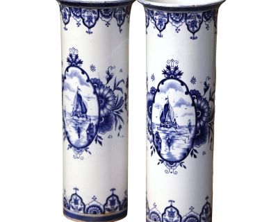 19th Century French Delft Blue and White Painted Porcelain and