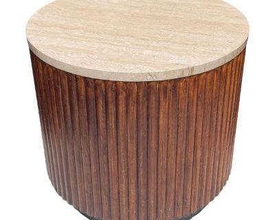 J. Robert Scott Modern Reeded Marble Top Side or End Table - 1 of 2 Available.. Dimensions 18.5 W 18.5 D 17 H Styles Modern Table Shape Round Brand J. Robert Scott Designer Sally Sirkin Lewis Period 1990s Country of Origin United States Item Type Vintage, Antique or Pre-owned Shop Sustainably with Chairish Materials Marble Condition Good Condition, Original Condition Unaltered, Some Imperfectio...