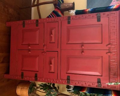 Solid pine red entertainment center imported from Mexico