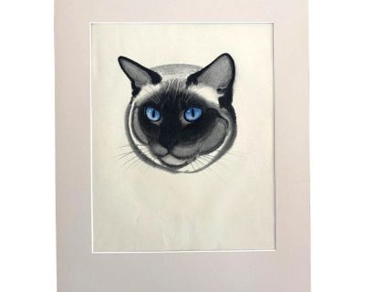 Vintage 1943 Clare Turlay Newberry Siamese Cat Print in 14x18 Mat, "Babette"