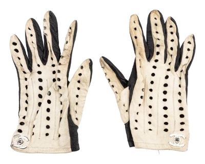 Chanel Black and White Leather Gloves, Pair