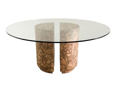 Vintage 1970s Cork & Glass Dining Table – Mid Century Modern Sculptural Pedestals