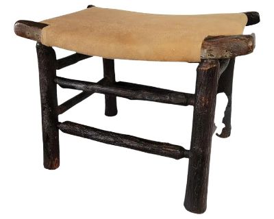 Early 20th Century Old Hickory Foot Stools W/Suede Seat