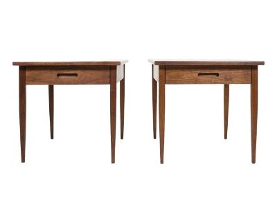 Pair, American Modernist Walnut Side Tables With Drawer