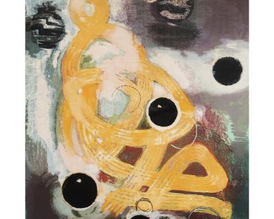 1990 Christopher Brown - Large Color Woodcut - Circle, Smoke and Braid
