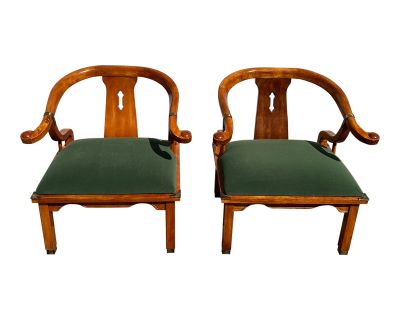 1970s Pair of Reupholstered James Mont Style Ming Chinoiserie Side Chairs