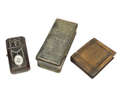 19th Century 3 Horn, Wood and Silver Match Safes or Trinket Boxes