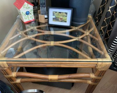 Glass and bamboo side table