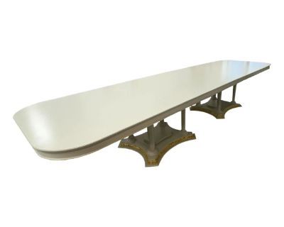 1990s Grand Scale Painted & Gilt-wood Two Pedestal Dining Table with 2 leaves