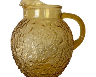 Vintage 1970s Anchor Hocking Amber Glass Lido Milano Textured Ball Glass Pitcher