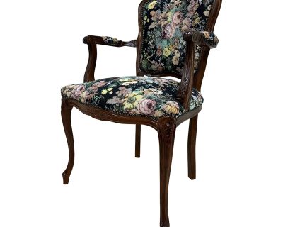 Vintage Italian Made Louis XV Floral Upholstered Fauteuil Parlor Chair