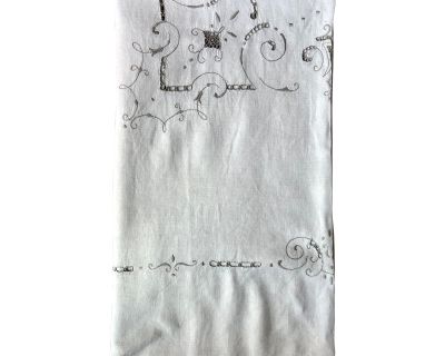 Vintage Italian Linen Hand-Embroidered Tablecloth-117"