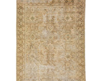 Persian Floral Mahal Wool Rug Vintage Handmade With Beige Field