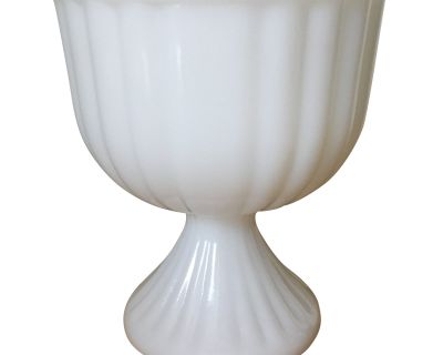1960s Fluted Mid-Century Milk Glass Footed Bowl