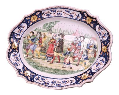 Early 20th Century French Hand-Painted Quimper Oval Faïence Wall Platter