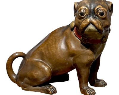 Terra Cotta Pug Dog Figurine, 19th Century, Tobacco Jar