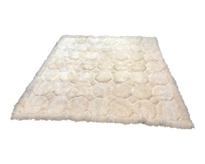 Vintage Handcrafted Alpaca Fur Hide Throw With Leather Patchwork