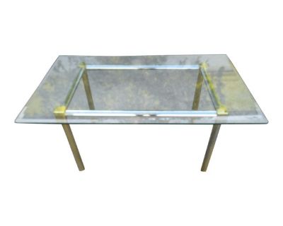Hollywood Regency Chrome and Brass Glass Top Dining Table 5886