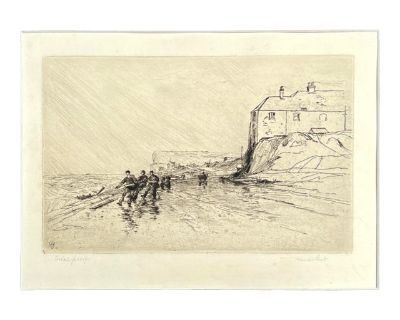 Rough Weather at Blatchington Pulling in the Fishing Nets on the English Coast by Sir Frank Short