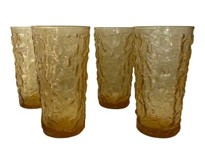 Vintage 1960s / 70s Anchor Hocking Lido Milano Amber Glass Glasses- Set of 4