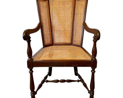 Antique 1920’s Cane & Turned Wood Wingback Arm Chair