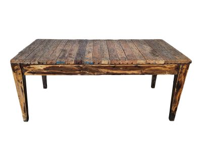 1990s Rustic Wooden Patio Table.