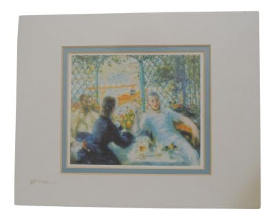 Vintage 1875 "The Rowers Lunch" Oil Painting Reproduction Print Matted by Pierre Auguste Renoir