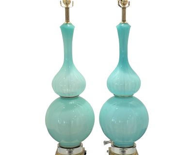 Vintage Murano Opaline Glass Table Lamp Tiffany Blue