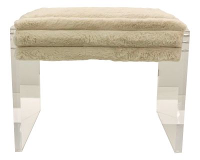 Interlude Home Modern Cream Ribbed Faux Fur and Acrylic Riley Stool