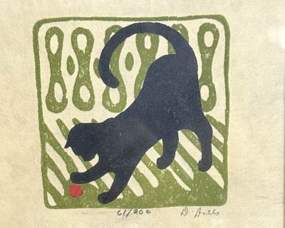 Print - black cat red ball