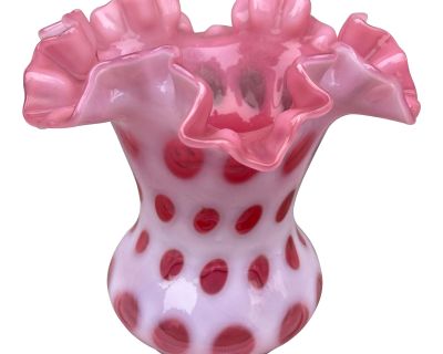 1950s Vintage Ruffled Fenton Cranberry Coin Dot Vase