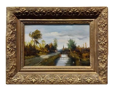 Paul Joseph Constantin Gabriel -19th Century Dutch Canal Landscape -Oil Painting