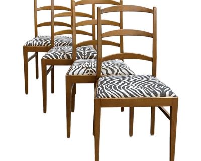 Mid-Century Swedish Modern Elm Dining Chairs With Zebra Fabric