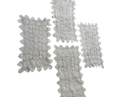 Set of 4 Vintage 1940s Hand Crocheted Table Dresser Mats With 3d Flowers