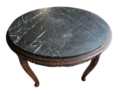 1970s Vintage Stone and Hand Carved Wooden Side Table