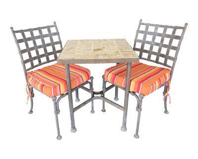 Vintage Style Tile Patio Table + Pair of Chairs Set