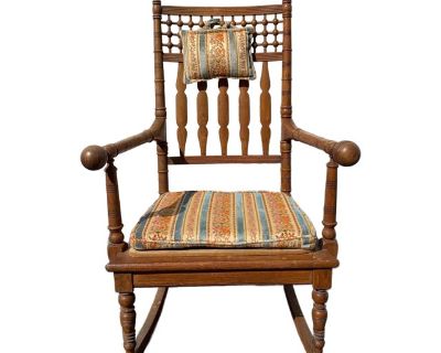 Early 20th Century Antique Rocking Chair Wood Spindle