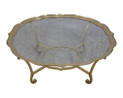 Labarge Large Brass Base Glass Top Coffee Table