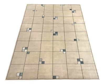 Nourison Home for Christopher Guy Gray and Ecru Wool and Silk Hand Knotted De Stijl Rug 9x12